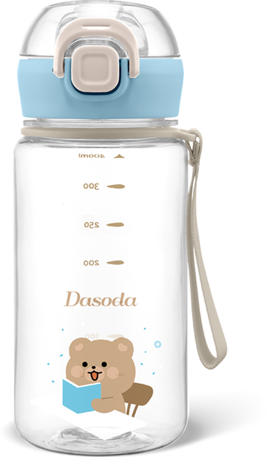 다소다 원터치 트라이탄 허그보틀 어린이 물통 스트랩세트, 1개, 400ml, 블루밍소다