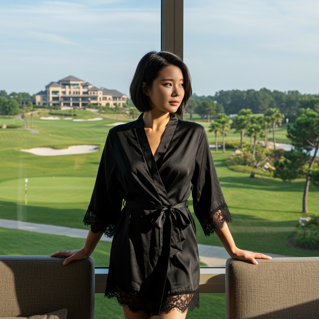 쥬쥬베 여성 골프가운 실크 샤워가운