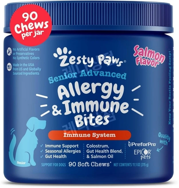 제스티파우 강아지 어드밴스드 알러지 면역 영향제 츄 노령견 시니어 발사탕 90정, 1 - 쿠팡