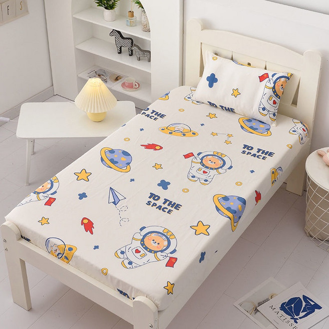 兒童床床笠 床笠 兒童床墊套 純棉全包單件 嬰兒床床單, 太空-白,60*110 厚3-9cm, 1個