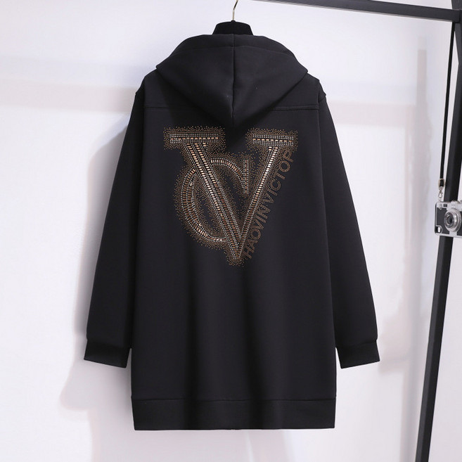 秋冬加厚絨連帽拉鍊衛衣開衫女保暖中長款外套