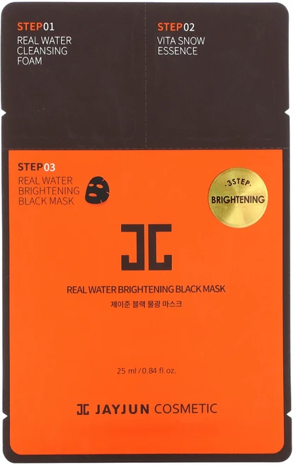 Jayjun Cosmetic 리얼 워터 브라이트닝 블랙 뷰티 마스크 3단계 브라이트닝 1세트 5팩, 1개, 25ml, 1개입 - 쿠팡