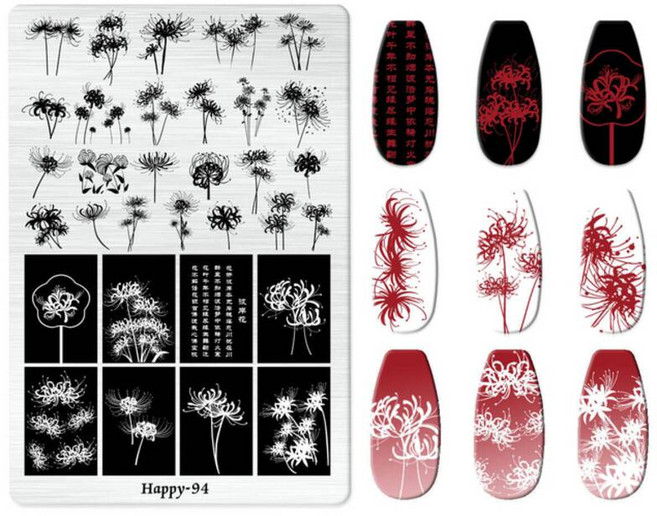 네일 템플릿 아트 스탬프 플레이트 날개 소녀 만화 개 꿀벌 기하학적 줄무늬 패턴 전송 Diy 도구 인쇄 매니큐어 디자인, 옵션07) HP-94, 1개