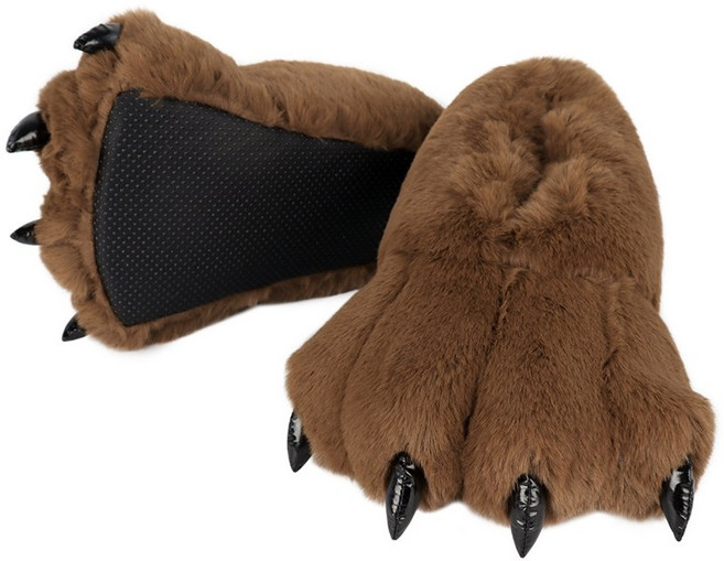 성인을위한 모피 동물 발톱 발 슬리퍼 유니니스 렉스 아늑한 봉제 슬리퍼 재미 의상 하우스 신발 참신 곰 발, 갈색