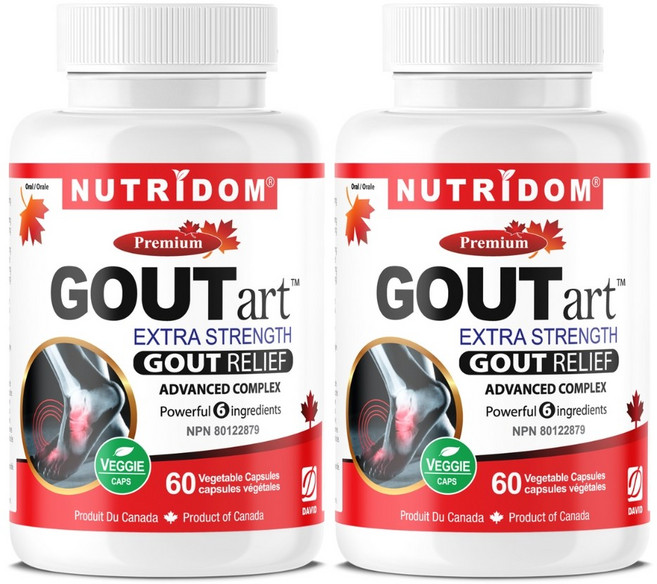 캐나다 뉴트리돔 NUTRIDOM GOUTart 가우타트 타트체리 + 셀러리씨앗 + 커큐민 + 브로멜라인 캡슐, 2개, 60정