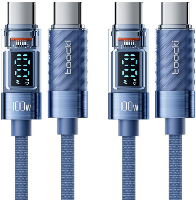 TOOCKI 디스플레이 PD 100W c to c 타입 초고속충전 케이블, 2m, 블루, 2개