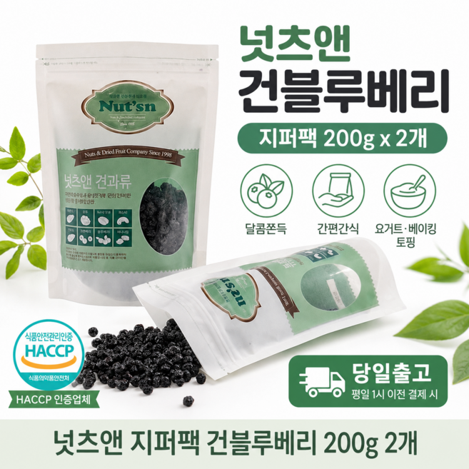 넛츠앤 지퍼팩 건블루베리 말린 블루베리 200g 2개 요거트토핑 베이킹재료