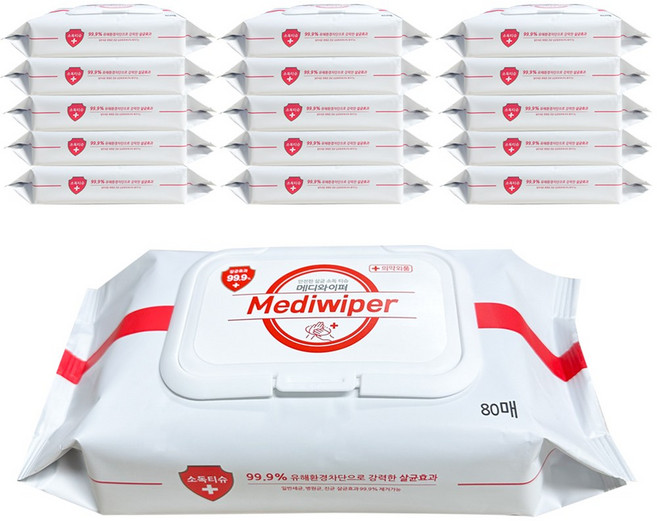 메디와이퍼 소독 물티슈 캡형, 80매, 15개