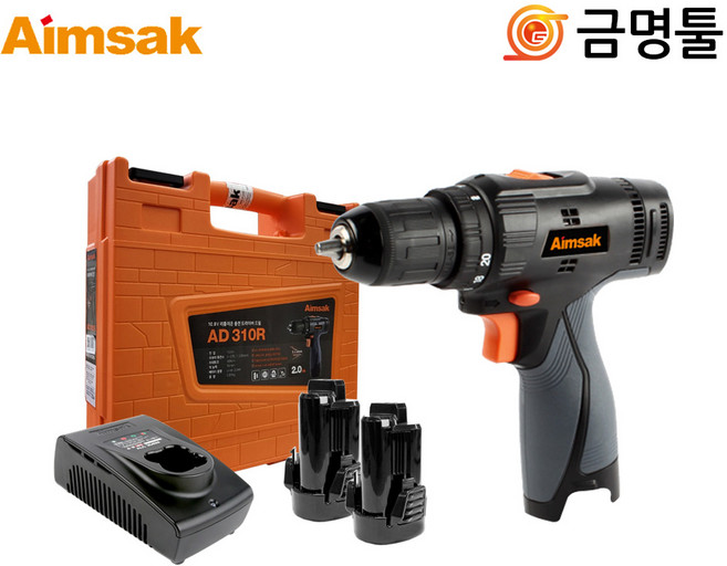 아임삭 AD310R 충전드릴 10.8V 2.0AH 2단속도조절 키레스척 20단토크조절, 1개