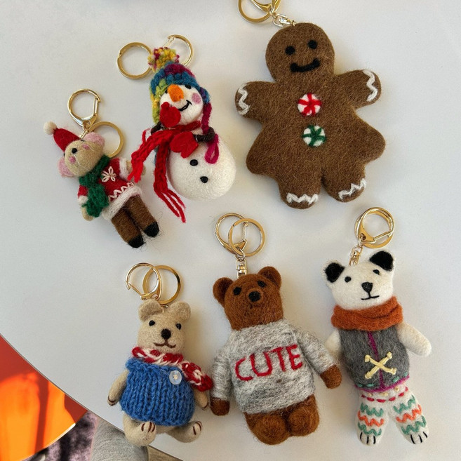 두낭마켓 양모펠트키링 브로콜리키링 야채키링, 2.눈사람, 1개