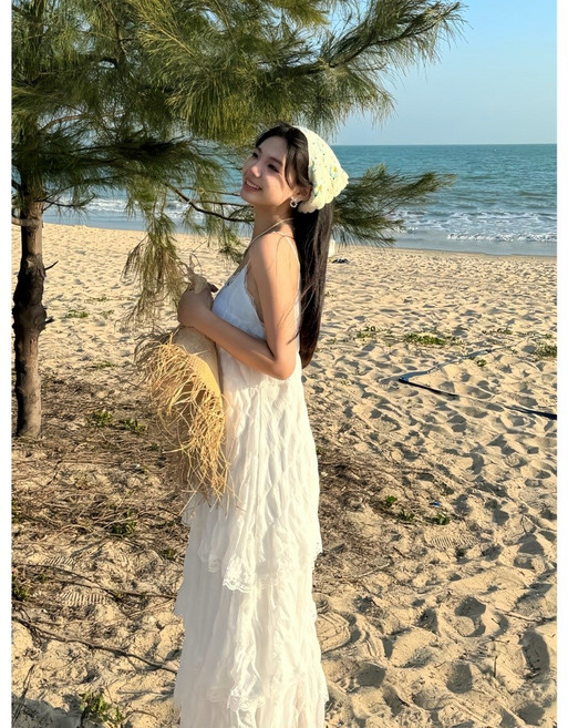 太妮絲 F342 韓系 白色長洋裝 蕾絲吊帶連衣裙 蛋糕裙, 黑色