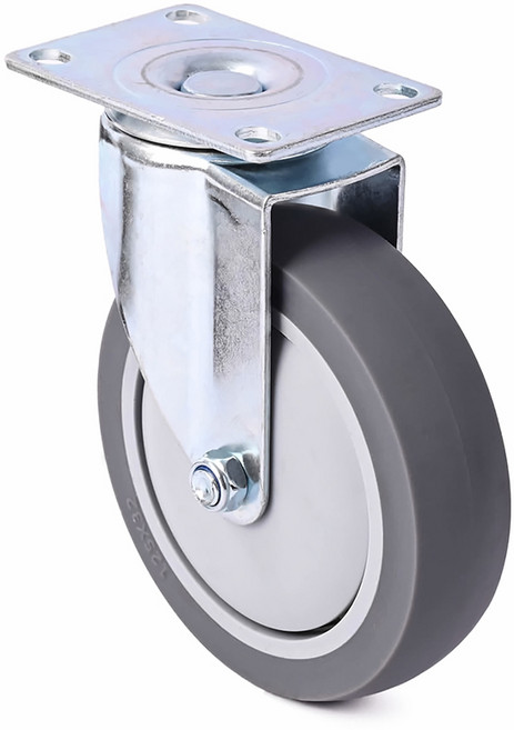 플레이트 타입 바퀴 3 4 5 인치 교체 대차 카트 가구 의자, 1개, 4인치 회전 고무 회색