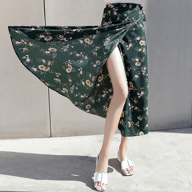 롱 랩스커트 치마 롱플레어 패턴롱 스커트 여름여행, 선택1. 롱 랩스커트(그린꽃), 1개
