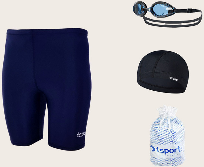 TS스포츠 아레나 수경 수모 세트 남성 4부 실내 수영복 빅사이즈 국내제작