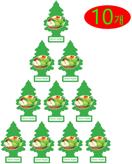 리틀트리 차량용 자동차 종이 실내 방향제, 그린애플, 10개