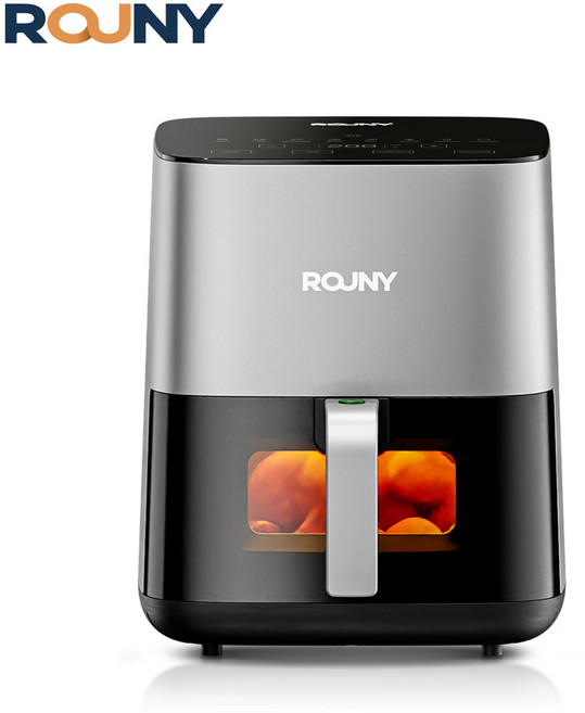 ROUNY 에어프라이어 5L 대용량 투명창 사각형 세척간편, 회색, T3