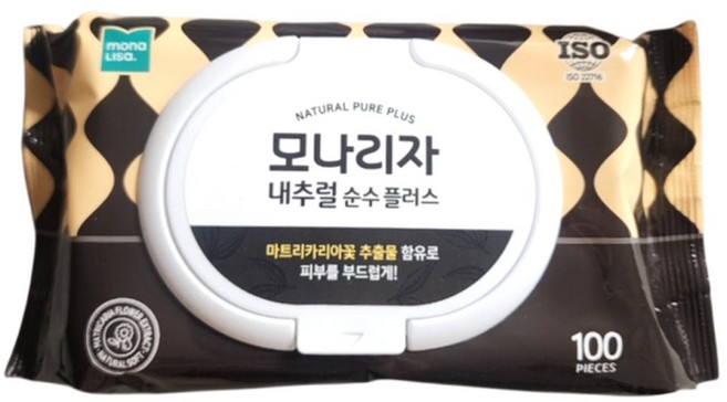 모나리자 내추럴 플러스 물티슈 캡형 100매 x 20팩, 1g, 20박스