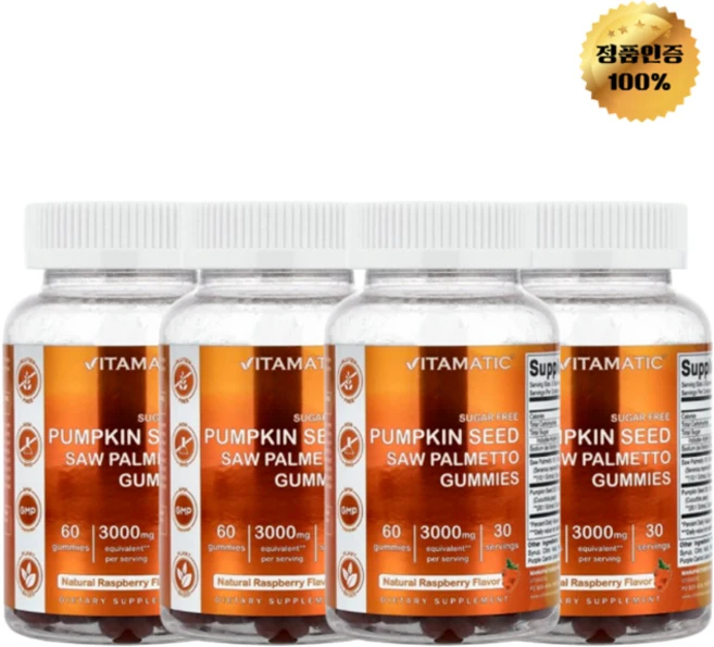 2+2 바이타매틱 호박씨 쏘팔메토 천연 라즈베리 구미젤리 60개, 4개 - 쿠팡