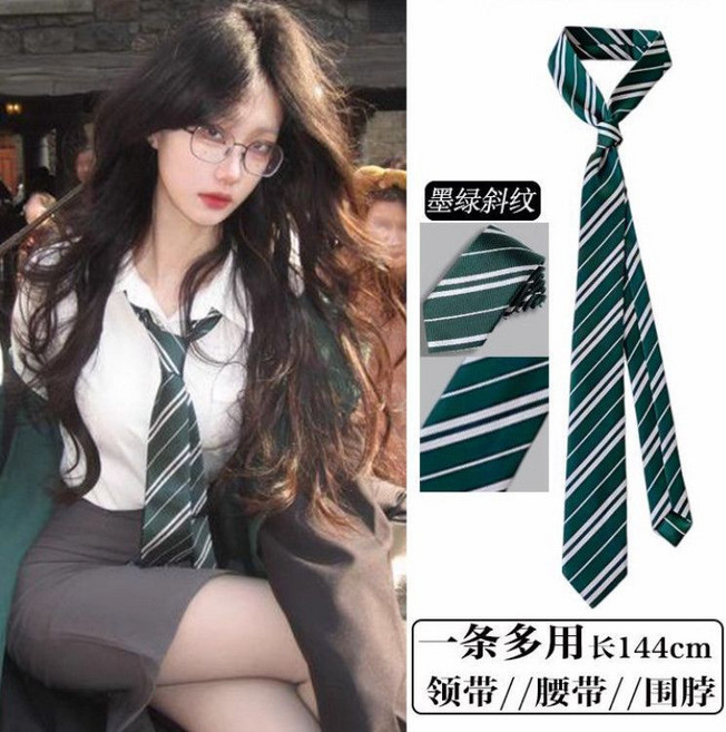 條紋領帶 休閒風格 男女通用 學院風穿搭 襯衫配飾 青少年制服搭配 日系設計 簡約百搭+墨綠色平行條紋領帶