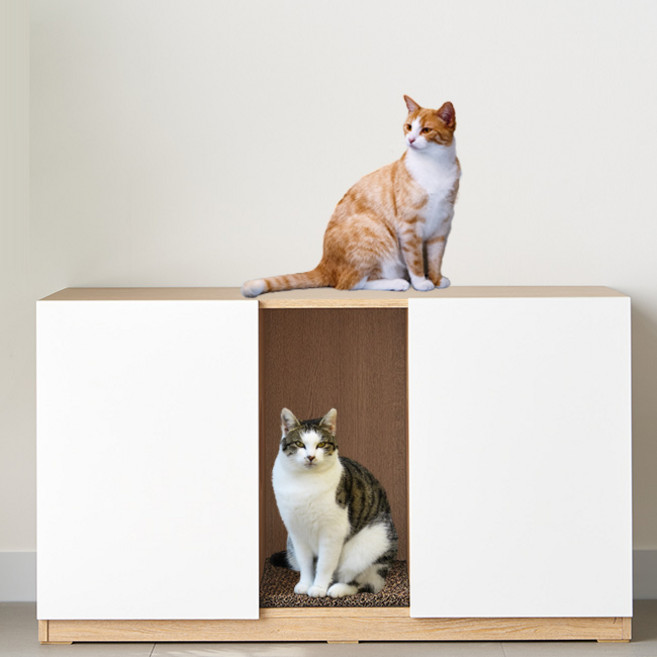 데코앤비 트윈 고양이화장실 가구형 숨숨집 다묘용 2칸 화장실커버 숨김형 캣하우스 인테리어 가구, 1개