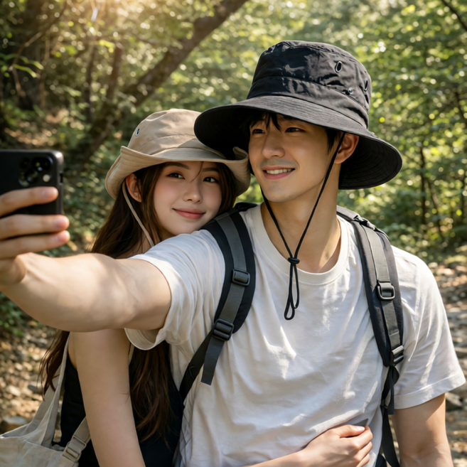 쿠비코 데일리 아웃도어 트래킹 와이드챙 버킷모자, 딥블랙