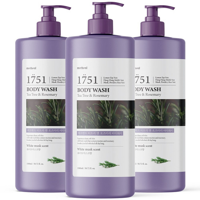 메르헨트 티트리 앤 로즈마리 대용량 바디워시 화이트머스크, 1.5L, 3개