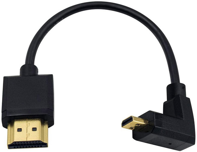 더텍 마이크로 HDMI에서 HDMI 케이블 1FT/30cm 익스트림 슬림 쇼트 HDMI에서 마이크로 HDMI 케이블 지원 18Gbps 고속 4K 60Hz 2160p 48비트 색상, Down Angled 15cm