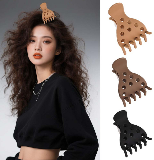 루베이 뿌리 볼륨 집게핀 강력 고정력 톱니형 미끄럼방지 앞머리 숏컷 롱헤어, 2개, 갈색