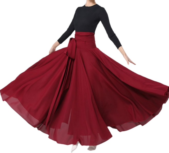한국 무용 풀치마 하이웨스트 레드 스커트 연습복 드레스, 02.B