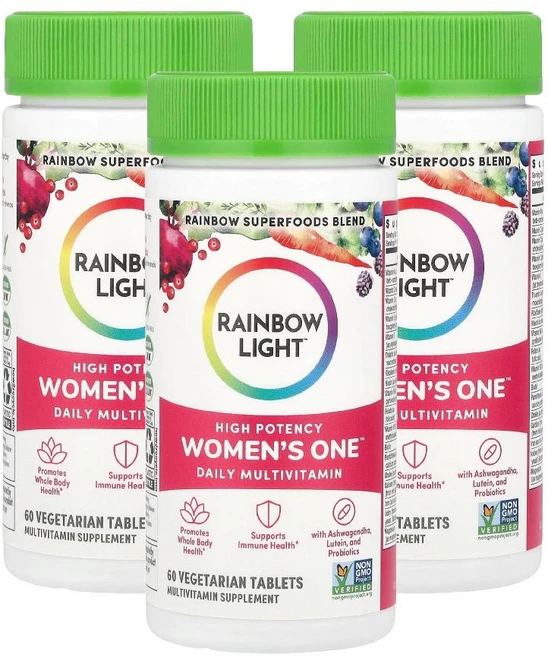 레인보우라이트 여성 멀티비타민 비오틴 판토텐산 칼슘 마그네슘 비타민D K 60정 3개 - 쿠팡