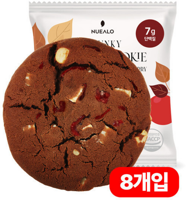 누알로 부드러운 단백질 쿠키 화이트더티초코 앤 크랜베리 맛 입, 8개, 40g