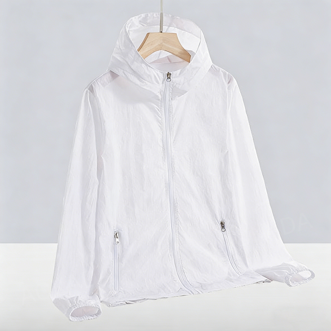 AOKADA 남녀공용 여름 쿨링 아이스 바람막이 자와선차단 윈드브레이커 후드 집업 냉감 낚시 자전거 윈드러너 점퍼, 화이트