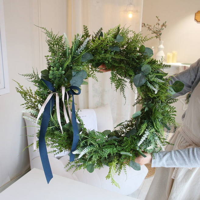 [윤자매네] 핸드메이드 유칼립투스 그린 믹스 조화 리스 벽 장식 인테리어 조화 장식소품