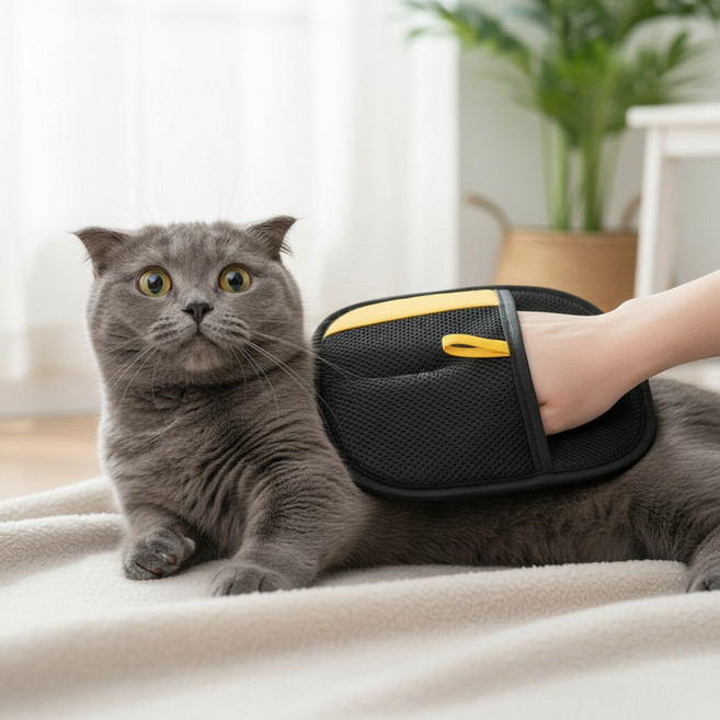 플럭스 애완동물 고양이 강아지 털제거 장갑 브러쉬, 1개, 검정