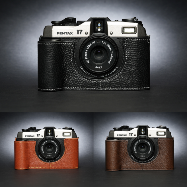 TP 펜탁스 17 PENTAX 카메라 소가죽 하프 케이스, 블랙
