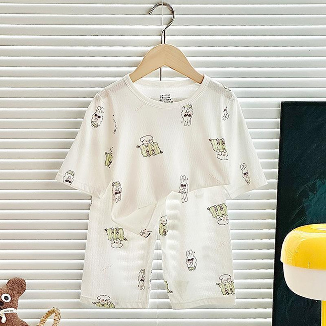 潔白 兒童睡衣套裝 夏季薄款七分袖家居服