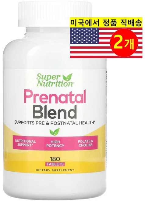슈퍼뉴트리션 산전 혼합 엽산 및 콜린이 함유된 종합비타민 180정, 2팩 - 쿠팡