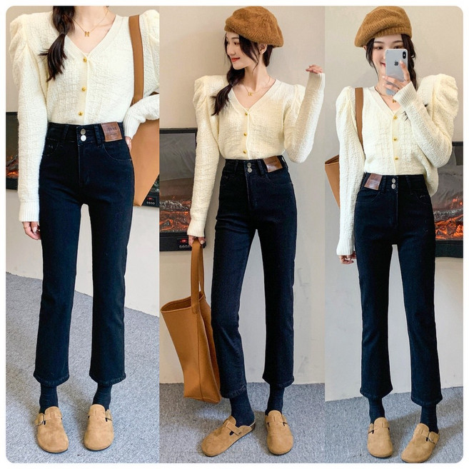 奈看服飾 快速出自定款小皮標彈力牛仔褲 小黑褲 9分