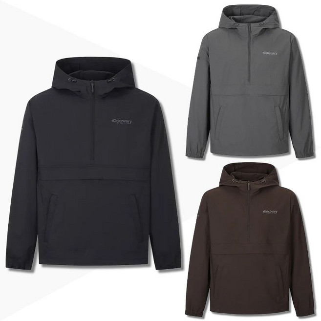 백화점정품 디스커버리 남성 트레이닝 자켓 바람막이 반집업 아노락 후드 핸드포켓 긴소매
