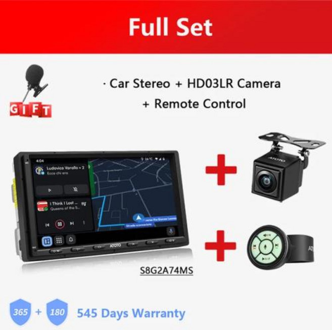 안드로이드 오토 올인원 네비게이션 ATOTO S8 MS 7 인치 더블 2 Din 자동차 스테레오 4G LTE 와이파이 GPS 블루투스 무선 자동 카플레이 화면 라디오, 4) Full Set - Eight Core