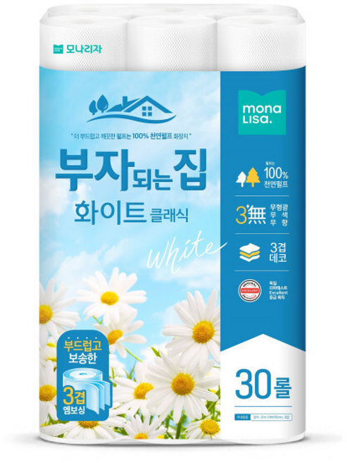 모나리자 부자되는집 화이트클래식 20m 순하고 부드럽게 물에 잘녹는 휴지 천연펄프 국내생산 가성비, 1cm, 1롤, 1개