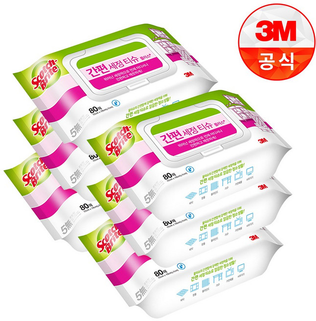 스카치브라이트 간편세정티슈 플러스 80매, 6개