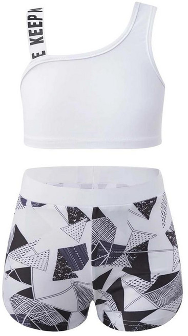 발레 댄스 체조 운동 복장 스포츠 운동복 댄스웨어 브래지어 반바지 핫팬츠 무대 의류, 2. Black Geometry / B. 6