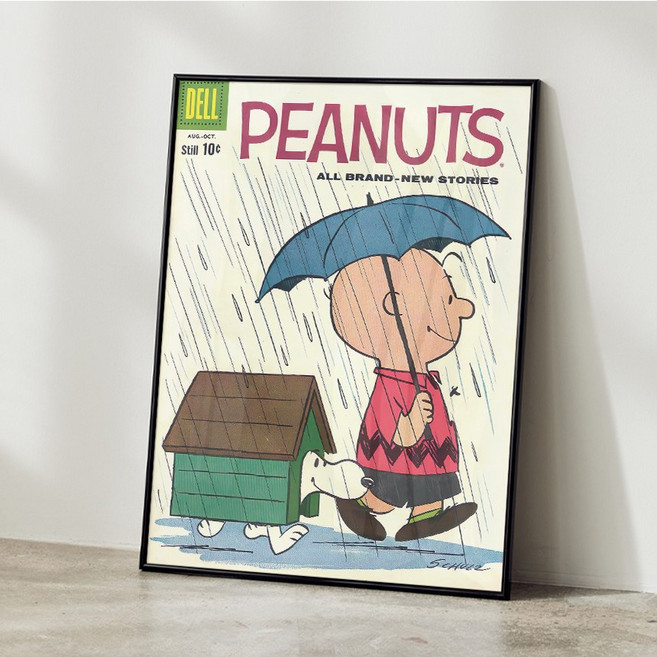 스누피 그림 포스터 snoopy 빈티지 일러스트 액자 카페 감성 아기방 인테리어 소품 34, A2 사이즈(420x594mm), A2 포스터 + 화이트 액자 결합