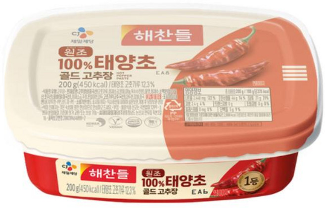 CJ 해찬들 원조 태양초 고추장, 200g, 64개