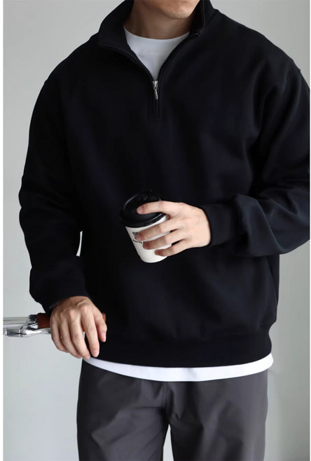 ANYOU 봄가을 남성 루즈핏 하프집업 맨투맨 캐주얼 티셔츠 2 colors