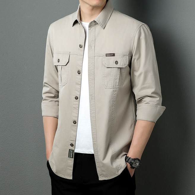 ORZQU 봄가을 남성 솔리드 빅사이즈 루즈핏 캐주얼 긴팔 워싱 셔츠형 상의 아우터