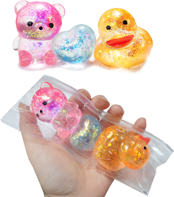 해피아이 쫀득 젤리곰+하트+오리 3종 말랑이 세트 스퀴시 스트레스볼, 4개