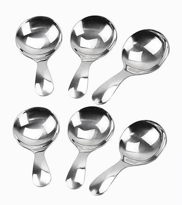 6 Pcs 스테인레스 스틸 짧은 핸들 숟가락 소금 숟가락 조미료 숟가락 디저트 스푼 차 커피 스푼 실버, 하나, 하나 * 은 * 6개, 6개