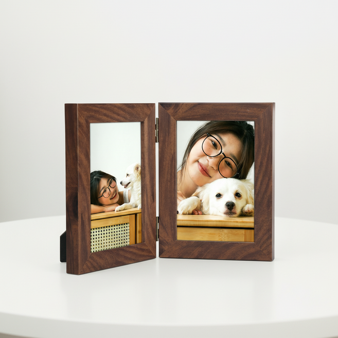 인테리어 액자 프레임 2단 접이식 액자 탁상용 3.5x5, 1개, 브라운